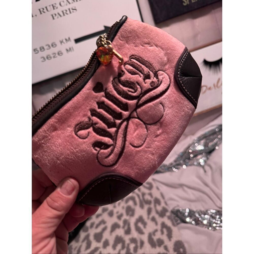 Og Vintage Juicy Couture pink brown Velour Velvet bag Pouch wristlet purse